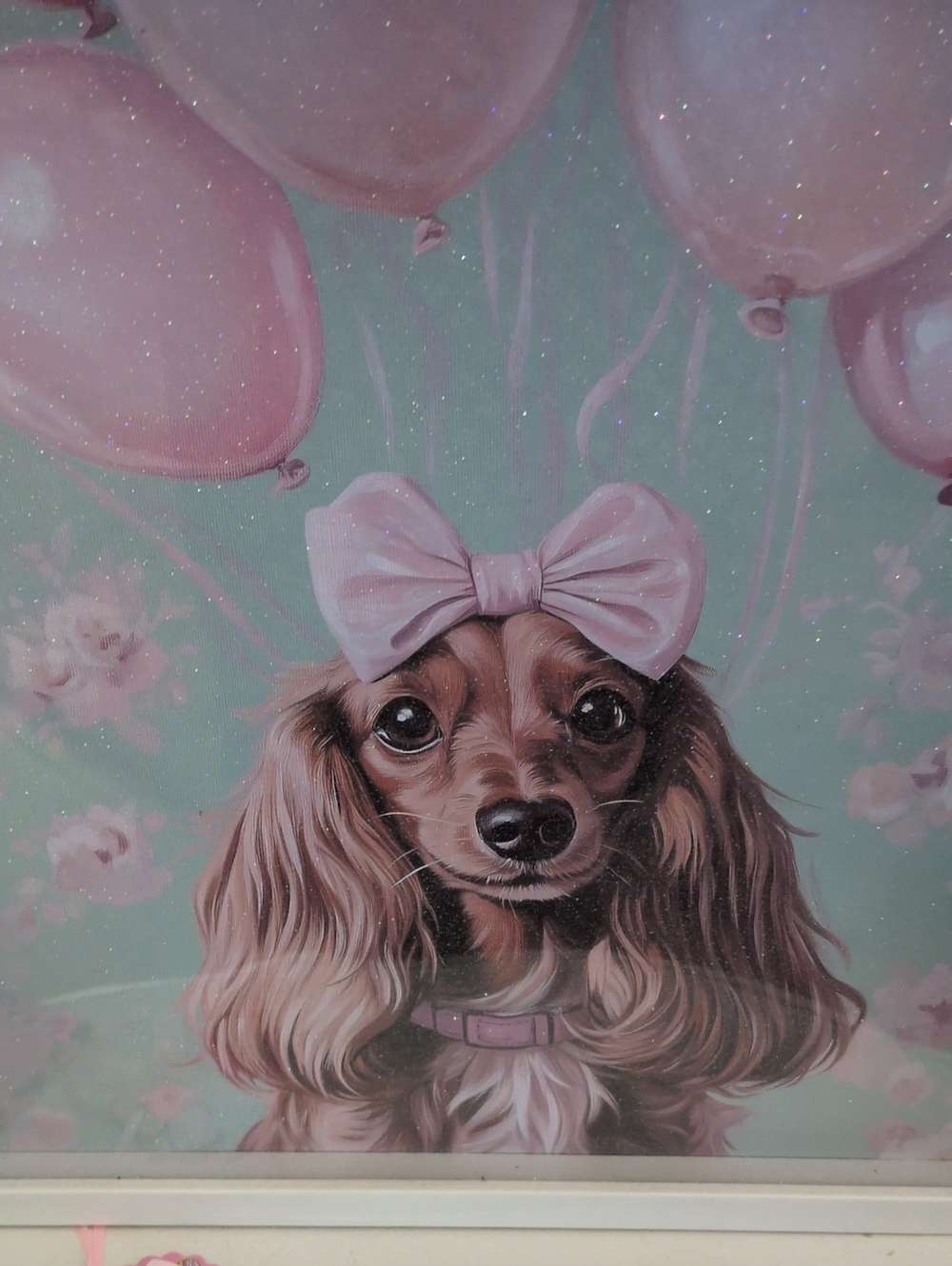 Pink Bow Dog Wall Art Print - Pet Portrait
